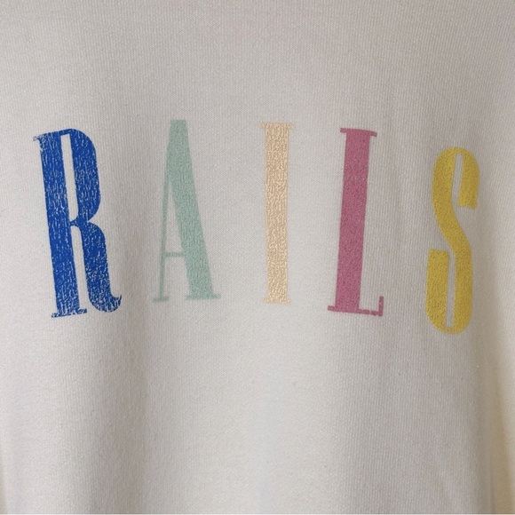 Rails Signature Sweatshirt Ivory Rainbow Lettering Women’s M Terry Casual Prep‎ - Picture 4 of 12